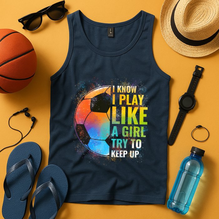 I know I Play Like A Girl Try To Keep Up, Funny Soccer Tank Top