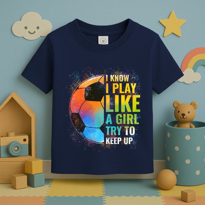 I know I Play Like A Girl Try To Keep Up, Funny Soccer Toddler T-Shirt
