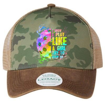 I Know I Play Like A Girl Try To Keep Up Pickleball Dink Gift Legacy Tie Dye Trucker Hat