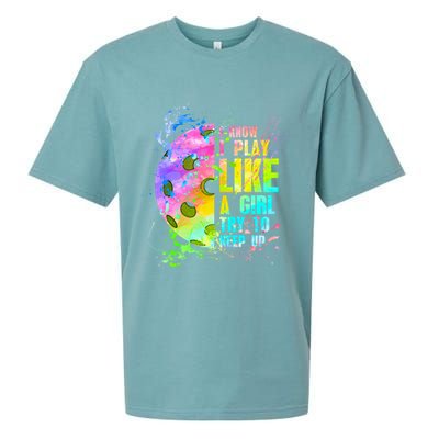 I Know I Play Like A Girl Try To Keep Up Pickleball Dink Gift Sueded Cloud Jersey T-Shirt