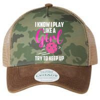 I Know I Play Like A Girl Try To Keep Up Pickleball Gift Legacy Tie Dye Trucker Hat