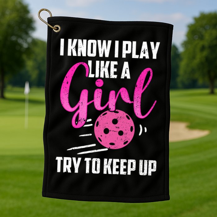 I Know I Play Like A Girl Try To Keep Up Pickleball Gift Golf Towel