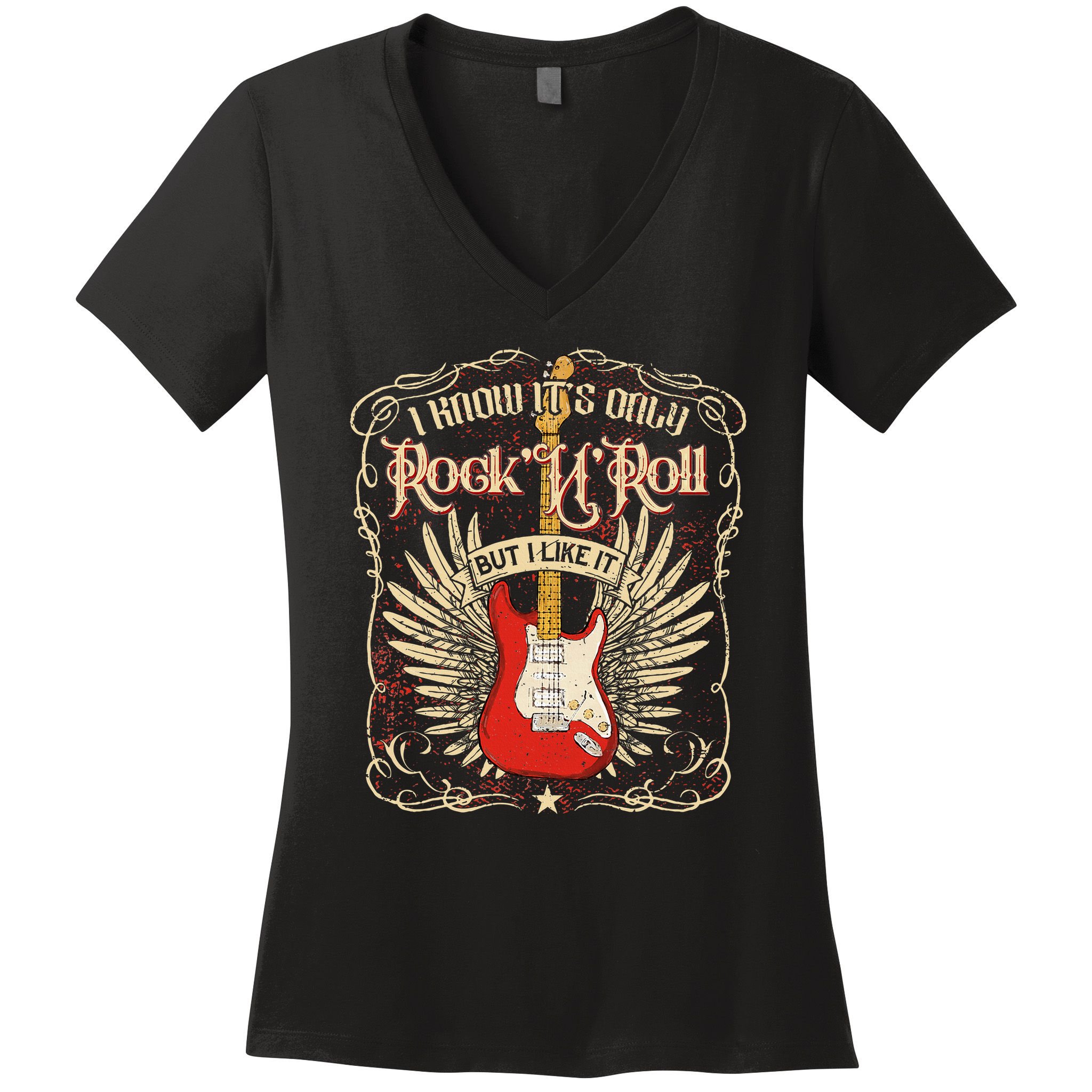I Know It's Only Rock'n'roll But I Like It, Rock Music Fan Women's V-Neck T-Shirt