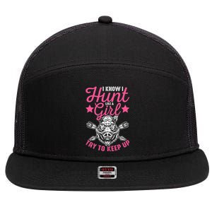 I Know I Hunt Like A Try To Keep Up Wild Hog Hunter Gift 7 Panel Mesh Trucker Snapback Hat