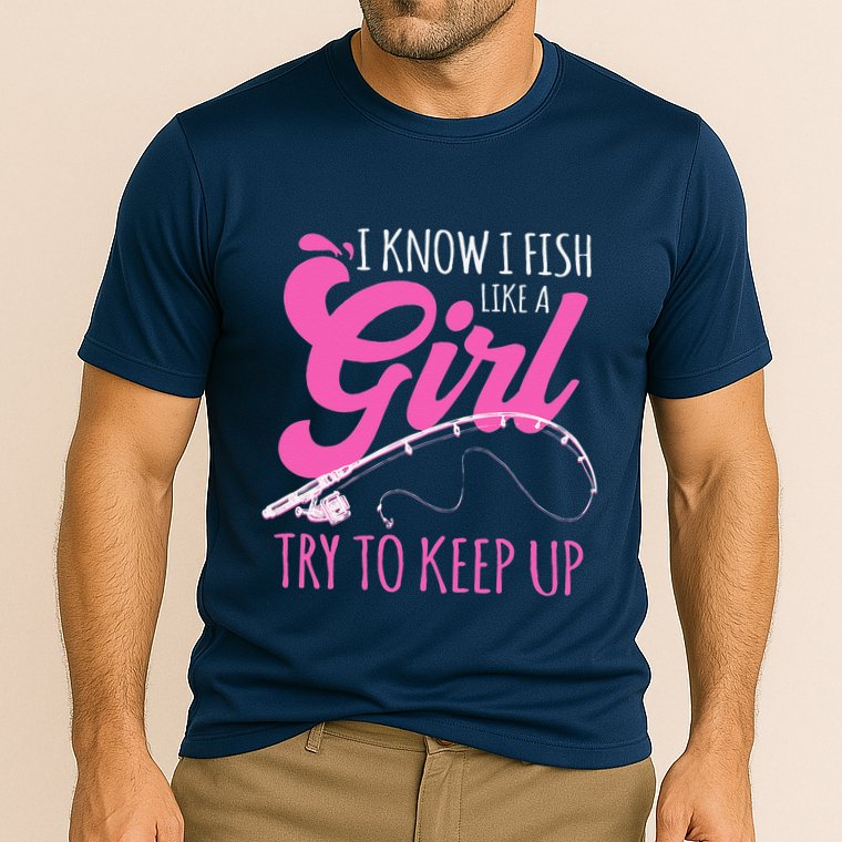 I Know I Fish Like A Girl Fisherwoman Fishing Gift Cooling Performance Crew T-Shirt