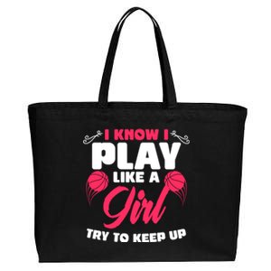 I Know I Play Like A Try To Keep Up Funny Basketball Gift Cotton Canvas Jumbo Tote