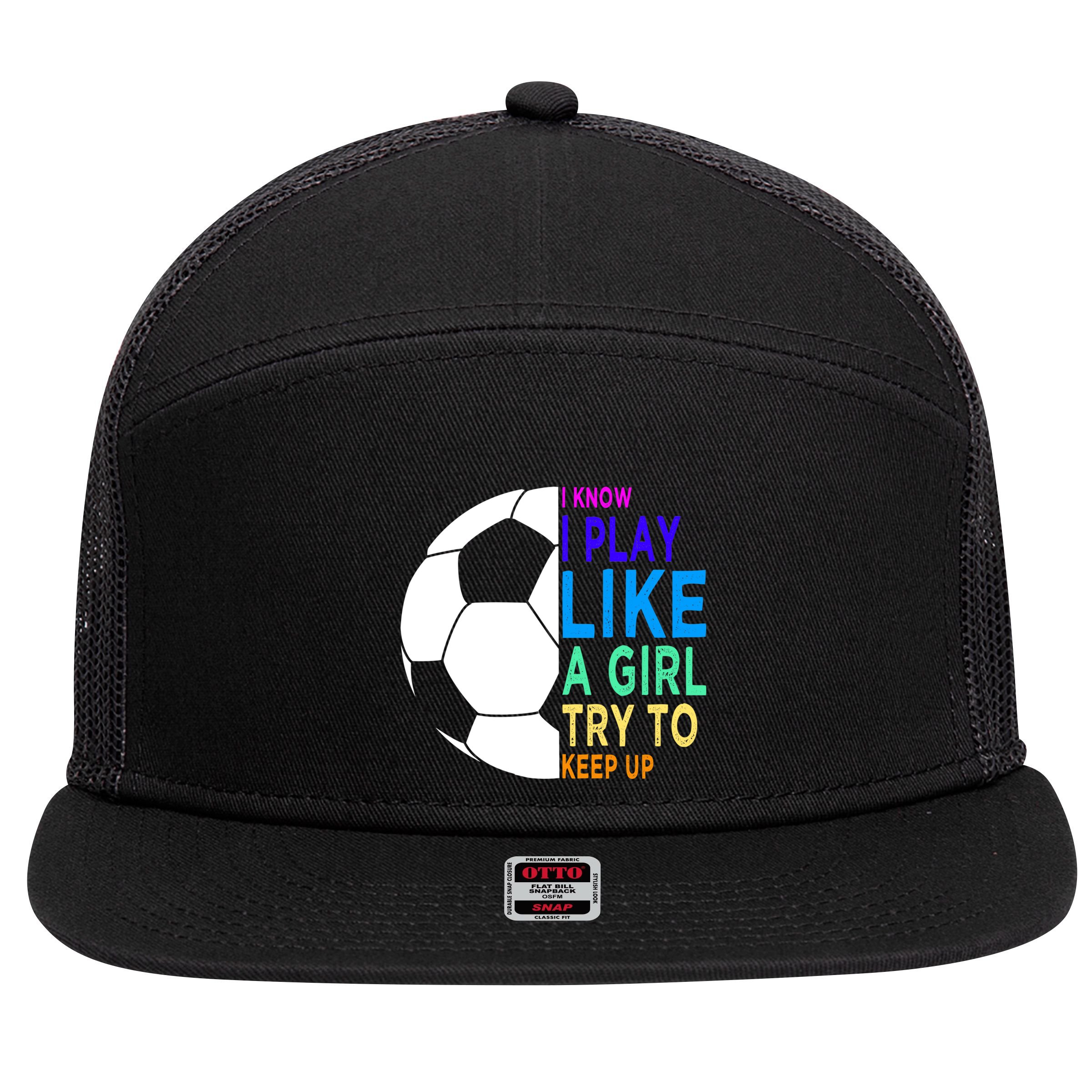 I Know I Play Like A Girl Cute Football Gift 7 Panel Mesh Trucker Snapback Hat