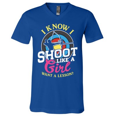 I Know I Shoot Like A Hunter Arrow Bow Hunting Archery Great Gift V-Neck T-Shirt