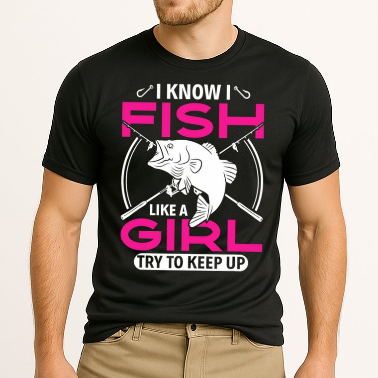 I know I fish like a girl try to keep up funny fishing Cooling Performance Crew T-Shirt