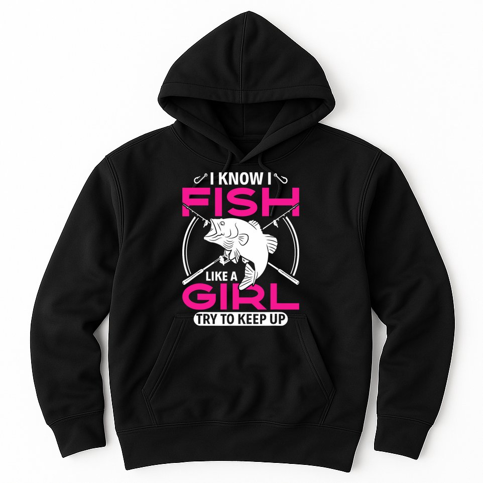 I know I fish like a girl try to keep up funny fishing Hoodie