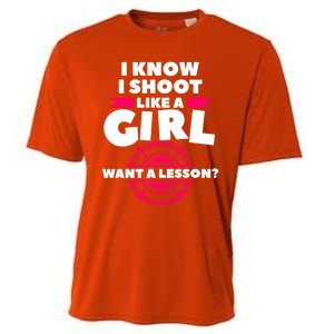 I Know I Shoot Like A Want A Lesson Bow Hunting Gift Cooling Performance Crew T-Shirt