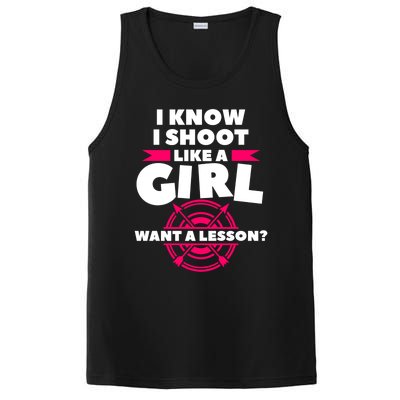 I Know I Shoot Like A Want A Lesson Bow Hunting Gift PosiCharge Competitor Tank