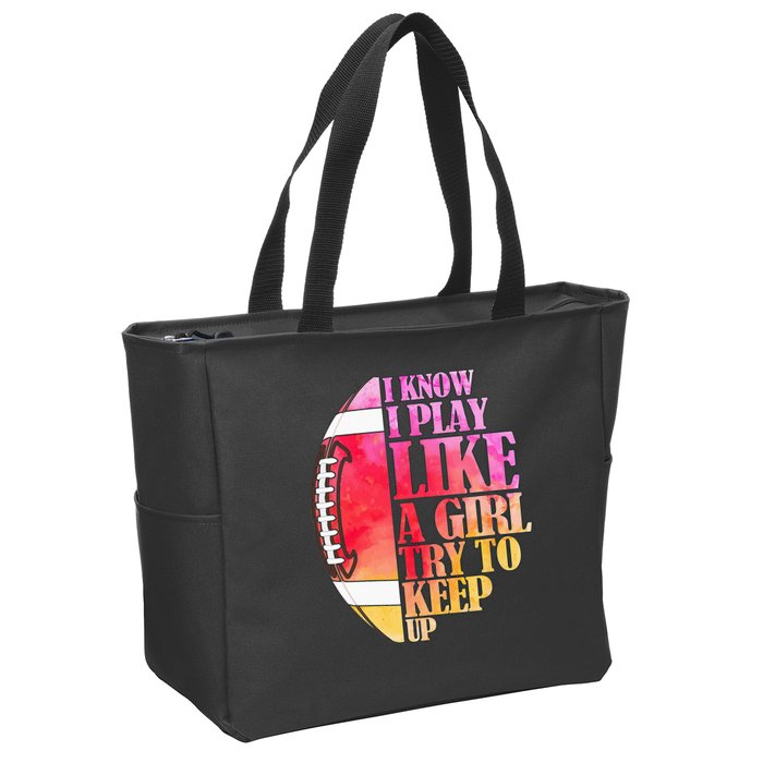 I Know I Play Like A Girl Try To Keep Up Football Game Day Zip Tote Bag
