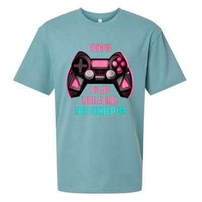 I Know I Play Like A Girl Funny Gamer Sueded Cloud Jersey T-Shirt