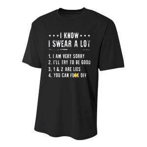 I Know I Swear A Lot I Am Very Sorry Ill Try To Be Good Fun Youth Performance Sprint T-Shirt