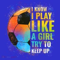 I Know I Play Like A Girl Try To Keep Up Funny Soccer Gift Stripe Pom Pom Beanie