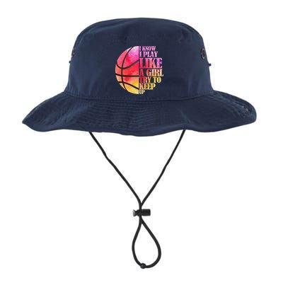 I Know I Play Like A Girl Try To Keep Up Basketball Bucket Hat