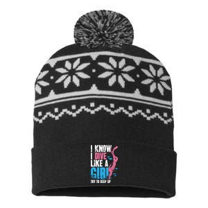 I Know I Dive Like A Girl Diver Scuba USA-Made Snowflake Beanie