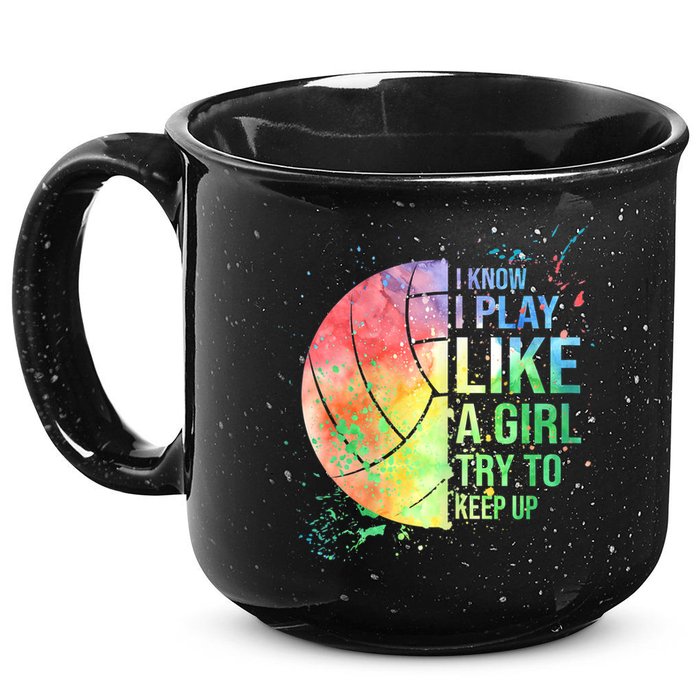 I Know I Play Like A Girl Try To Keep Up Volleyball Tshirt 15oz Campfire Ceramic Mug