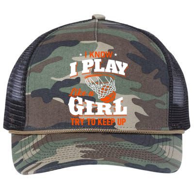 I Know I Play Like A Girl - Basketball Girl Retro Rope Trucker Hat Cap