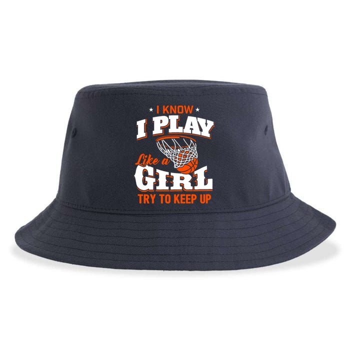 I Know I Play Like A Girl - Basketball Girl Sustainable Bucket Hat