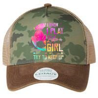 I know I Play Like A Girl Try To Keep Up Funny Soccer Legacy Tie Dye Trucker Hat
