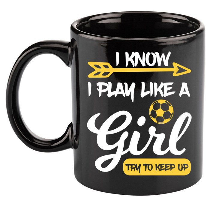 I Know I Play Like A Try To Keep Up Soccer Funny Gift 11oz C Handle Ceramic Mug