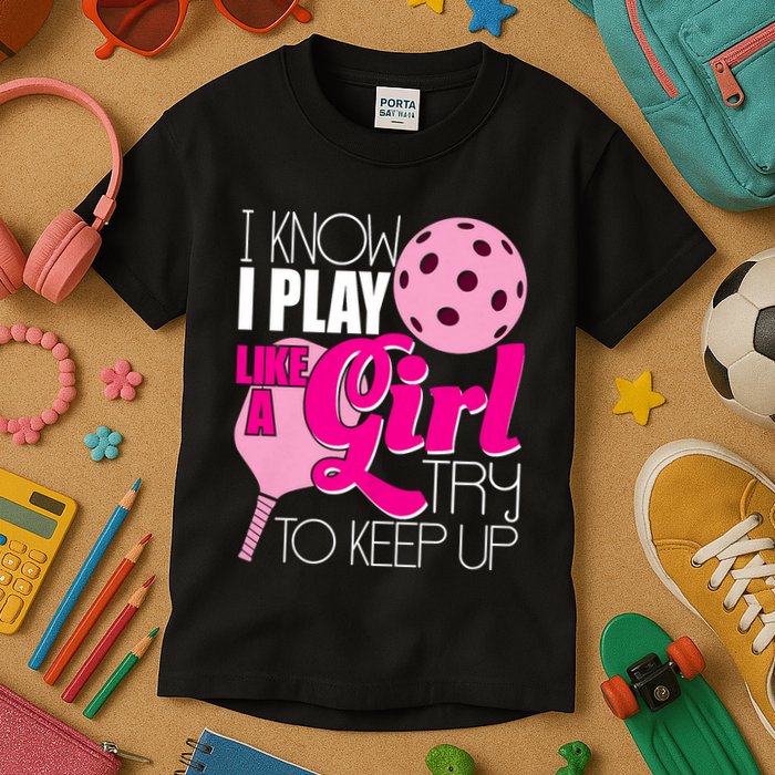 I Know I Play Like A Girl Try To Keep Up Paddleball Player Kids T-Shirt