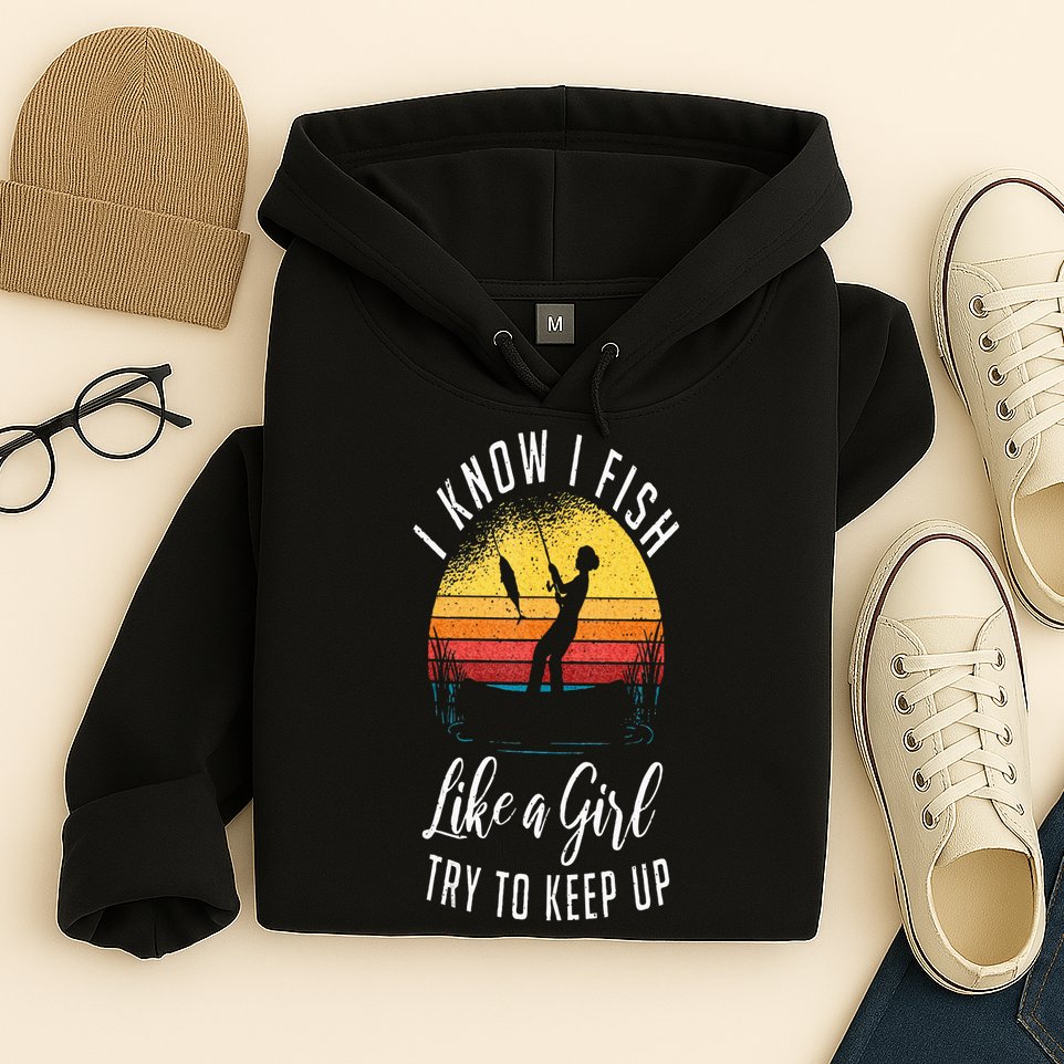 I Know I Fish Like A Girl Try To Keep Up Funny Fishing Hoodie