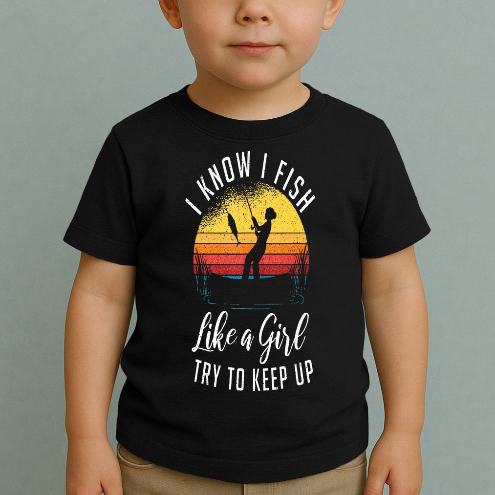 I Know I Fish Like A Girl Try To Keep Up Funny Fishing Toddler T-Shirt