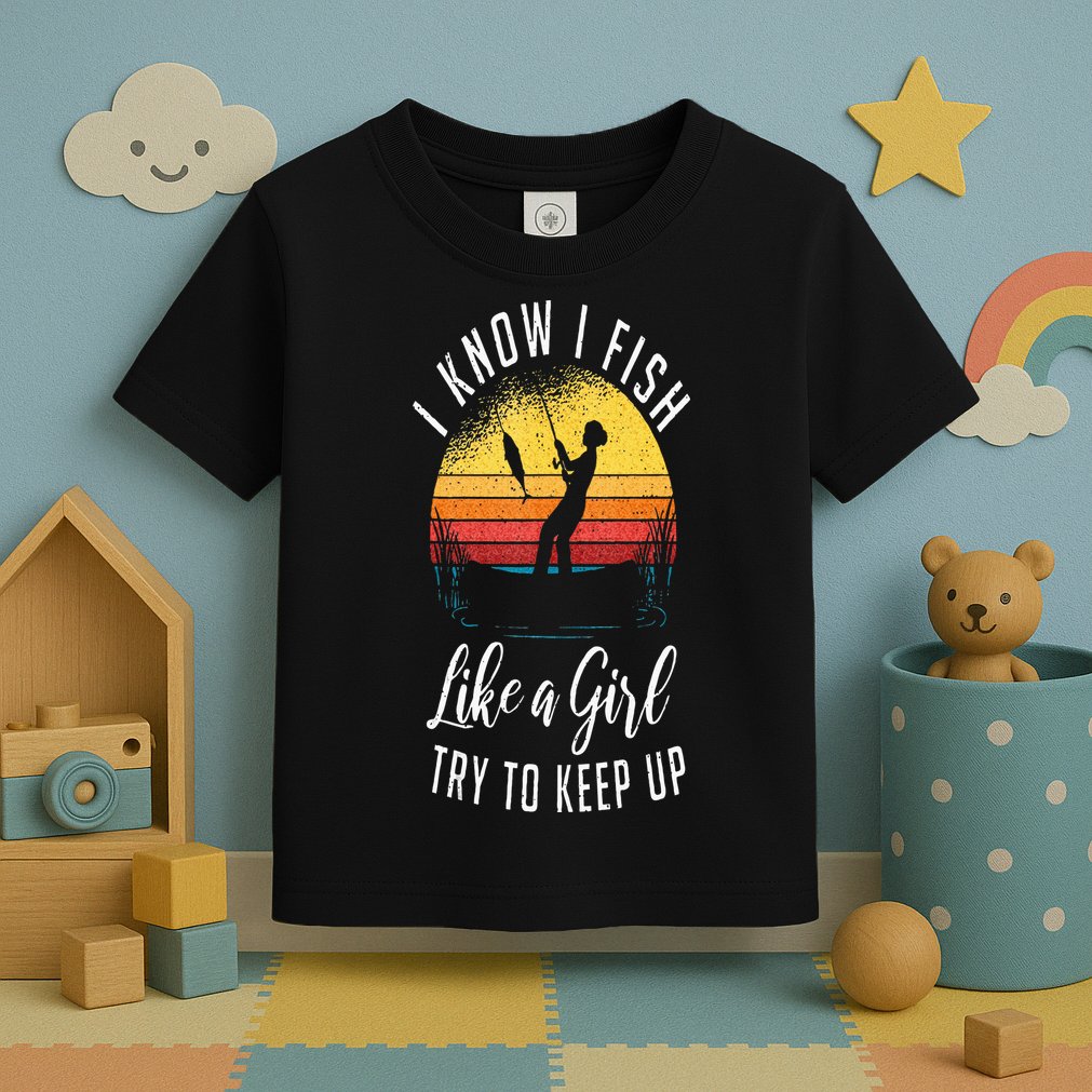 I Know I Fish Like A Girl Try To Keep Up Funny Fishing Toddler T-Shirt