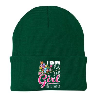 I Know I Play Like A Girl Funny 8Ball Pool Billiard Player Knit Cap Winter Beanie