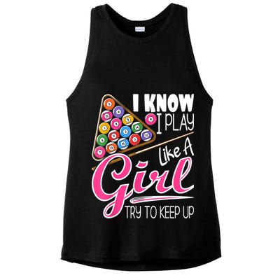 I Know I Play Like A Girl Funny 8Ball Pool Billiard Player Ladies PosiCharge Tri-Blend Wicking Tank