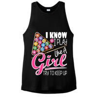 I Know I Play Like A Girl Funny 8Ball Pool Billiard Player Ladies PosiCharge Tri-Blend Wicking Tank