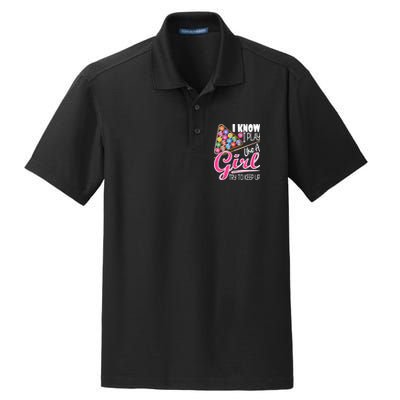 I Know I Play Like A Girl Funny 8Ball Pool Billiard Player Dry Zone Grid Polo