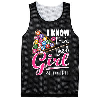 I Know I Play Like A Girl Funny 8Ball Pool Billiard Player Mesh Reversible Basketball Jersey Tank