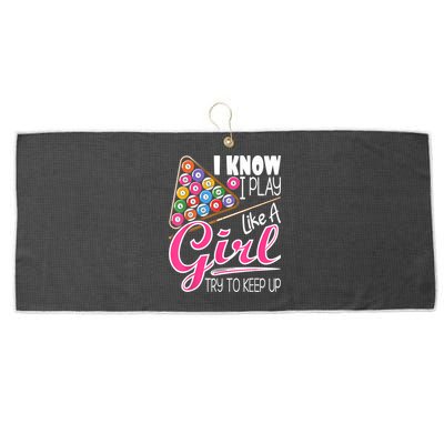 I Know I Play Like A Girl Funny 8Ball Pool Billiard Player Large Microfiber Waffle Golf Towel