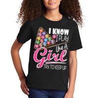 I Know I Play Like A Girl Funny 8Ball Pool Billiard Player Kids T-Shirt