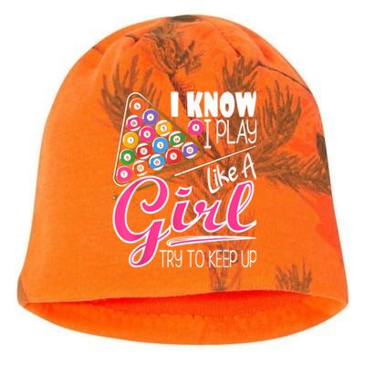 I Know I Play Like A Girl Funny 8Ball Pool Billiard Player Kati - Camo Knit Beanie