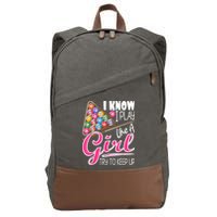 I Know I Play Like A Girl Funny 8Ball Pool Billiard Player Cotton Canvas Backpack