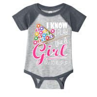 I Know I Play Like A Girl Funny 8Ball Pool Billiard Player Infant Baby Jersey Bodysuit