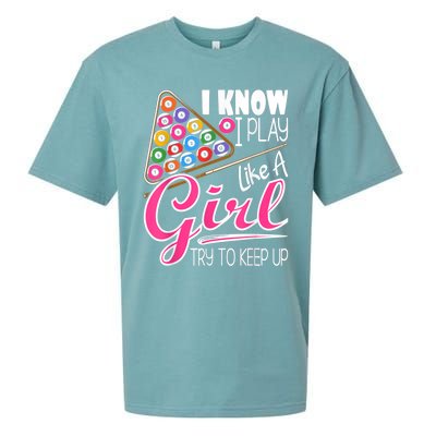 I Know I Play Like A Girl Funny 8Ball Pool Billiard Player Sueded Cloud Jersey T-Shirt