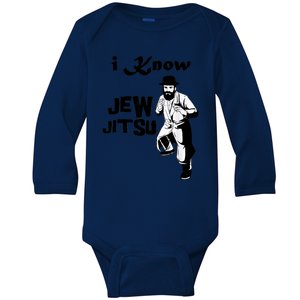 I Know Jew Jitsu Rabbi Horah Dance Jiu Jitsu Jewish Man Baby Long Sleeve Bodysuit