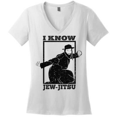 I Know Jew Jitsu Funny Jiu Jitsu Pun Jewish Martial Art Women's V-Neck T-Shirt