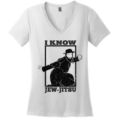 I Know Jew Jitsu Funny Jiu Jitsu Pun Jewish Martial Art Women's V-Neck T-Shirt