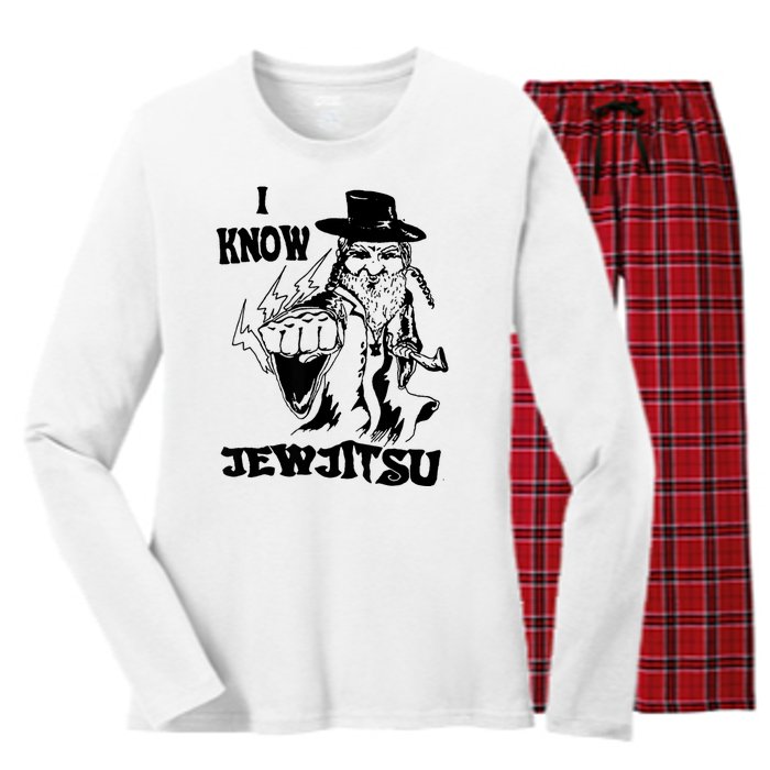 I Know Jew Jitsu Funny Gift Jews Rabbi Women's Long Sleeve Flannel Pajama Set 