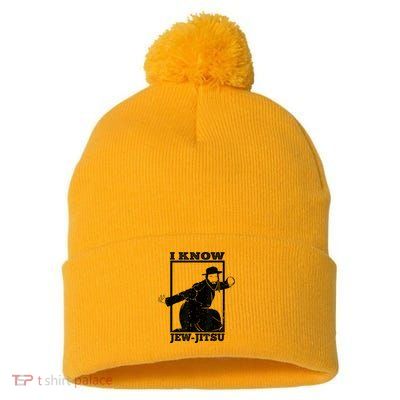 I Know Jew Jitsu Funny Jiu Jitsu Pun Jewish Martial Art Pom Pom 12in Knit Beanie