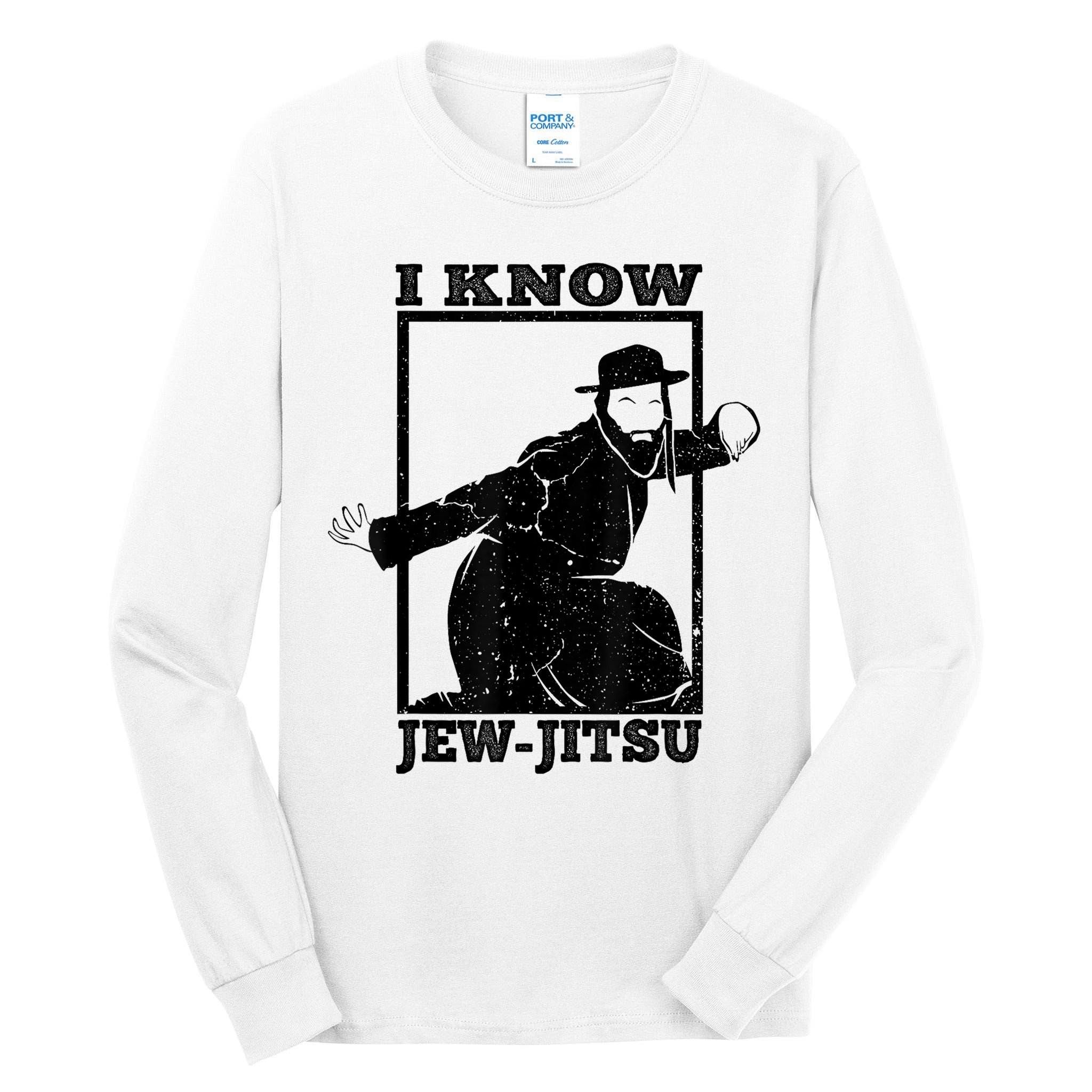 I Know Jew Jitsu Funny Jiu Jitsu Pun Jewish Martial Art Tall Long Sleeve T-Shirt