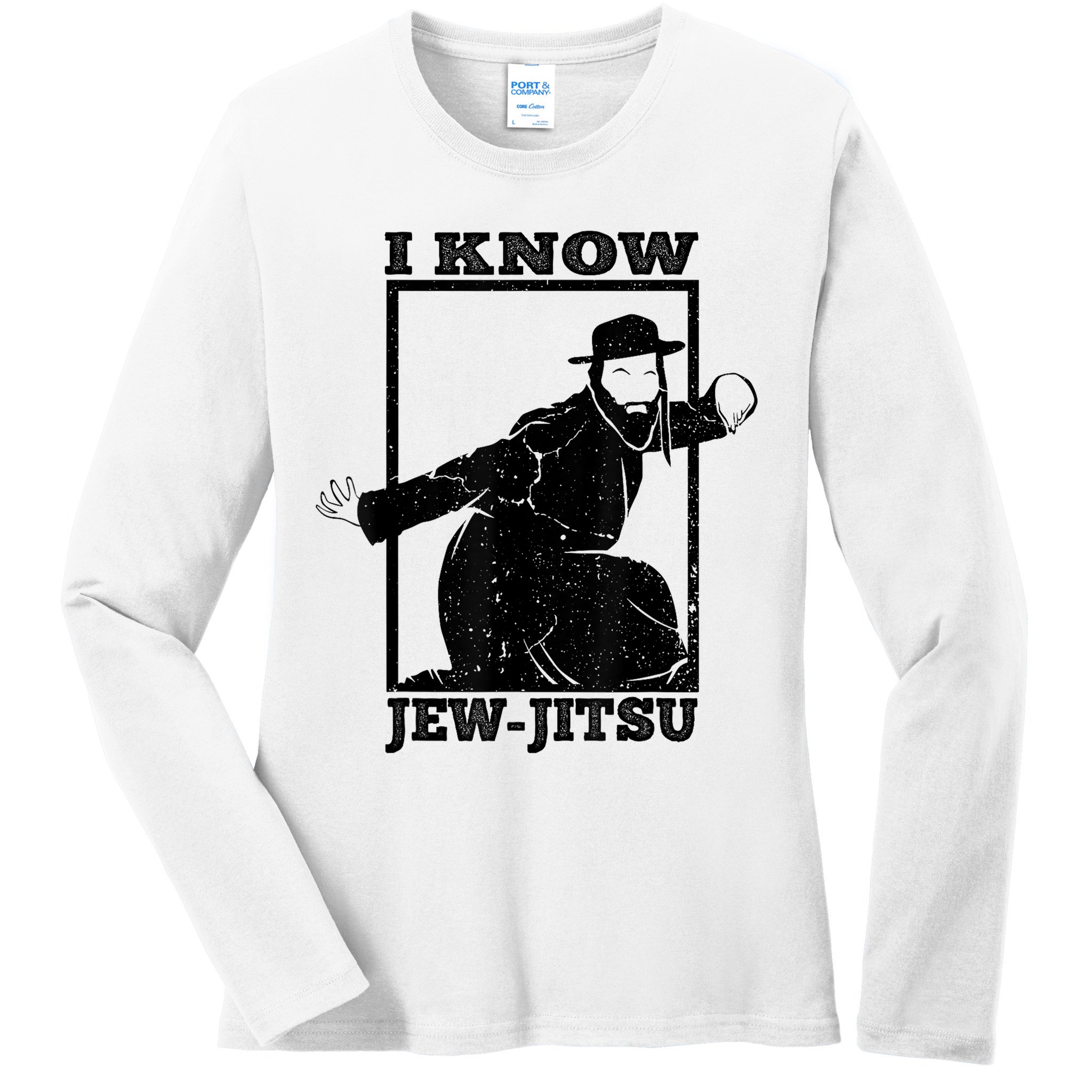 I Know Jew Jitsu Funny Jiu Jitsu Pun Jewish Martial Art Ladies Long Sleeve Shirt