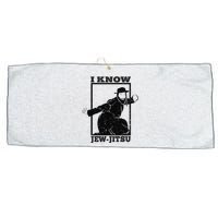 I Know Jew Jitsu Funny Jiu Jitsu Pun Jewish Martial Art Large Microfiber Waffle Golf Towel